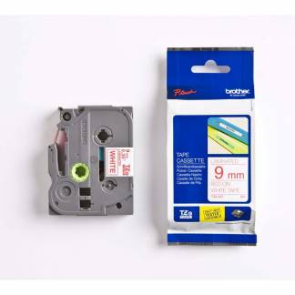 Labeltape Brother TZe-222 9mmx8m rød på hvid lamineret