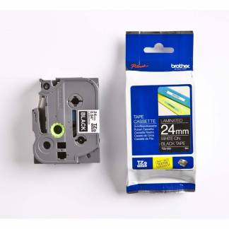 Labeltape Brother TZe-355 24mmx8m hvid på sort lamineret
