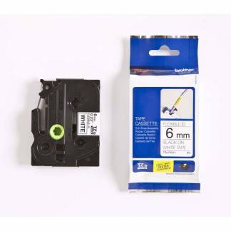 Labeltape Brother TZe-FX211 6mmx8m sort p&aring; hvid fleksibel