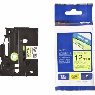 Labeltape Brother TZe-C31 12mmx5m sort på neongul lamineret