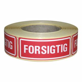 Etiket m/tekst Forsigtig 24x66mm 500stk/rul