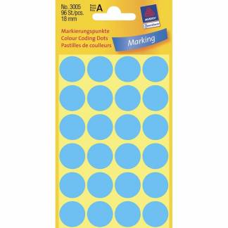Etiket Avery blå Ø18mm 96stk/pak