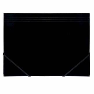 Elastikmappe Q-Line A4 sort m/3 klapper & elastik blank