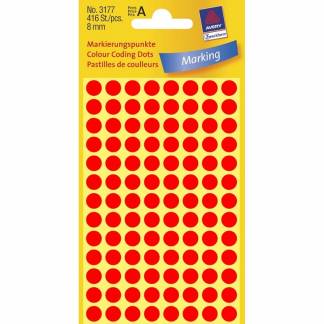 Etiket Avery neon rød Ø8mm 3177 416stk/pak