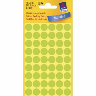 Etiket Avery neon grøn Ø12mm 3149 270stk/pak