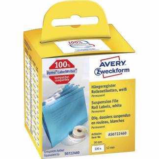 Etiket t/hængemappe permanent klæb 50x12mm 220st/rul