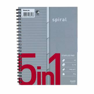 Kollegieblok Bantex m/spiral A5+ 5in1 linjeret 5x15ark