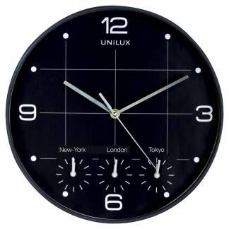 Vægur Unilux On-Time sort ø30,5cm 4 tidszoner
