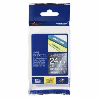 Labeltape Brother TZe-PR955 24mmx8m hvid p&aring; s&oslash;lv lamineret