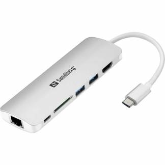 Adapter Sandberg USB-C Dock HDMI+LAN+SD+USB 61W hvid