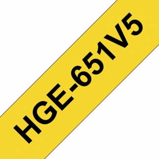 Labeltape Brother HGe-651V5 24mmx8m sort på gul 5stk/pak