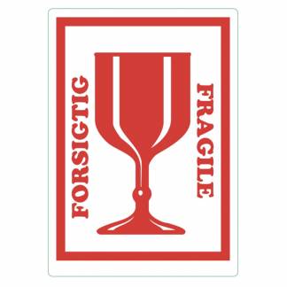 Etiketter selvklæbende tryk: Forsigtig/Fragile 150x210mm 250stk/rul