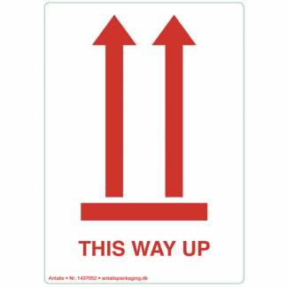 Etiketter selvkl&aelig;bende tryk:This way up 120x86mm 500stk/rul