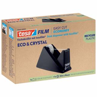 Kontortape Tesa ecologo 19mmx10m, Klar incl. Borddispenser PCR PET