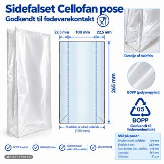 Cellofanpose OPP 100/45x265mm 30my 1000stk/pak sidefals