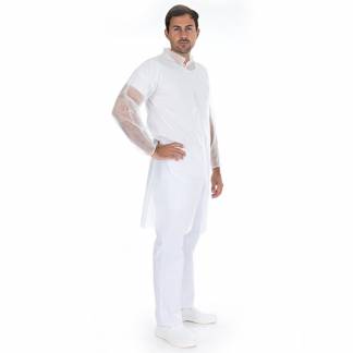 Bes&oslash;gsjakke med knapper M, Non-woven hvid, pakke a 100 stk