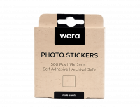 Wera Fotooblater 500 Pack Hvid Hvide dobbeltsidede fotoblade med st&aelig;rk vedh&aelig;ftning fra Wera. Selvkl&aelig;bende og arkivvenlige, beregnet til montering af fotos og kort i fotoalbum eller klipb&oslash;ger.