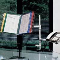 Kombiarm med Skrueklemme Hvid Hvid kombiarm med 360° drejelig arm og 180° vipbar registerplade. Kan udstyres med telefonhylde (sælges separat).