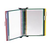 Tarifold Vægdisplay A4 10 Lommer Assorterede Farver Vægstativ i lysegråt metal af høj kvalitet. For hurtig og nem adgang til information.