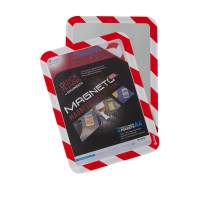 Magneto Ramme SOLO A4x2, Rød/Hvid Magneto A4 med 4 magnetstrimler, aftagelig ramme med magnetlukning. Ideel til visuelle informationstavler, markeringsskilte, instruktioner, åbningstider, priser osv.