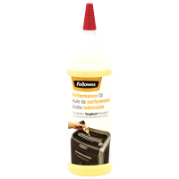 Fellowes Olie 120 ml Fellowes Smøreolie holder makulatoren i topform ved at forbedre skærebladene og forlænge makulatorens levetid.