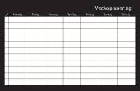 Ugeplanlægningstavle 60x40cm Planlægningstavle 60x40 cm med sort ramme og alle ugens dage og plads til ugenumre.