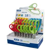 MILAN Børnesaks med Fjeder Assorteret 18 Display Saks med børnesikringsfjeder, som er enkel at klippe med og passer til brug i skolen. Leveres i assorteret display med 18 sakse.