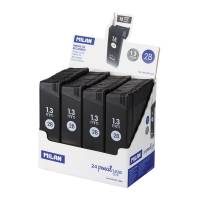 MILAN Blystifter 1,3mm Tube 24stk Display Display med 24 tuber 1,3 mm 2B ekstra blystifter til MILAN stiftblyant CAPSULE design.