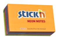 Notesblok 76x127mm 100 Blad 6 Pakke Assorteret Neon Stick'n Notesblokke 76x127 mm med 100 ark pr. blok i en praktisk 6-pak med assorterede farver er en populær og stilfuld notatløsning, der er perfekt til skolen, kontoret eller hjemmet.