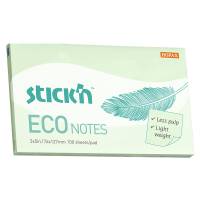 Notesblok ECO 76x127 100 Blad Grøn Selvklæbende Sticky Notes, der klæber overalt igen og igen uden at beskadige underlaget.