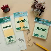 Miljø Notisblok FSC 76x25mm Assorterad 3 Blokk Pakke med 3 blokke med klistermærker i pastelfarver gul, orange og grøn, størrelse 76x25mm.