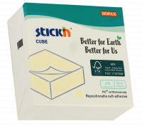 Noteskube FSC 76x76 400 ark Pastelgul Kartonomslag Stick'N FSC-certificeret kubus med flytbare klistersedler i pastelgul farve og st&oslash;rrelsen 76 &times; 76 mm. Leveres i plastfri emballage, og sedlerne kan flyttes og genbruges flere gange uden at efterlade m&aelig;rke