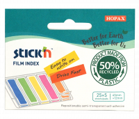 Indeksfaner 5 stk. 45x12 25 Ark Sorteret Neon Kartonomslag Stick&rsquo;N-indeksfaner fremstillet af 50 % genanvendt film (GRS-certificeret) i neonfarver. Hurtigt&oslash;rrende overflade, der er nem at skrive p&aring; med de fleste penne.