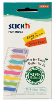 Indeksfaner 4 stk. 45x12 4 stk. 42x12 25 ark Assorteret neon Kartonomslag Stick&rsquo;N Indeksfaner fremstillet af 50 % genanvendt film (GRS-certificeret) i en blanding af standard- og pilformede flapper. Hurtigt&oslash;rrende og skrivevenlig overflade.
