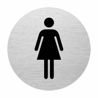 Dørskilt Dame Dørskilt i aluminium med dame illustration. 75mm i diameter og selvklæb på bagsiden..