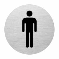 Dørskilt Herre Dørskilt i aluminium med herre illustration. 75mm i diameter og selvklæb på bagsiden.