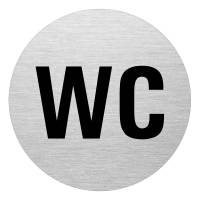 D&oslash;rskilt WC D&oslash;rskilt i aluminium med teksten 'WC'. 75mm i diameter og selvkl&aelig;b p&aring; bagsiden.