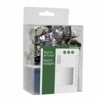 Navneskilt Clip/Strop 50x90mm 50 Pakke Kongresmærker 50x90mm med clips og indstik. Fremstillet af PET plast for at kunne benyttes flere gange.