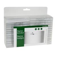 Navneskilt Nål 100x60mm 50 Pack Kongresmærker 100x60mm med sikkerhedsnål og indstik for tydelig og sikker indentifikation af besøgende, konferencedeltagere m.fl.