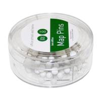 Kortnåle 100 Styyk Hvid Hvide kortnåle med rundt hoved som kan bruges til at markere bestemte steder på et kort.