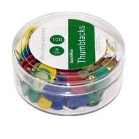 Flade Tegnestifte 100 stykk Assorterade Farver Flade tegnestifter i blandede farver til opslagstavler og lignende.Nålen er 8,5mm. Diameter: 8mm. Æsken indeholder 500 stk.