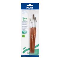 MILAN Penselsæt Blister 5 Pakke Fem skolebørster fra Milano nr. 0, 4, 6, 8 og 12 med runde børster med korte træskafter. Børsterne består af 70% naturligt gedehår + 30% syntetisk.