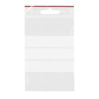 Grippie Light Lynlåsposer Nr-65 80x120mm Med Skrivefelt Lynlåspose T-65, 80x120mm (indre mål) med 5mm euro hul til ophæng og tre hvide skrivefelter. 40 mikron, kraftig lynlåslukning og rød stregmarkering. Fødevarergodkendt. 100 poser pr. bundt, 1000 poser