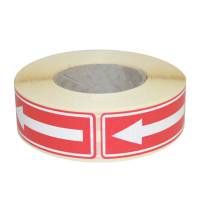 Advarselsetiketter Symbol Pil Rød selvklæbende etiket i dispenser med hvidt symbol: 'Pil'. Format 24x64,6 mm, 500 etiketter pr. dispenser.