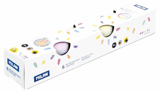 MILAN Fingermaling Pastel 40 ml 6 Pakke Fingermaling fra Milano i 6 pastelfarver, 40 ml pr. stk. Perfekt til at skabe farverig børnekunst med fingrene.