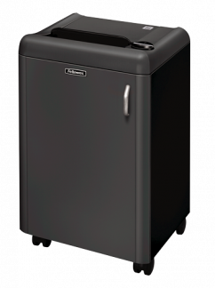 Fellowes Makulator 1050HS Kraftig makulator med høj sikkerhed til privat brug. Makulerer 4 ark pr. gennemløb (70 g/m²) til 0,8x5 mm partikler (sikkerhedsniveau P-7), ca. 15.000 partikler pr. A4-ark.