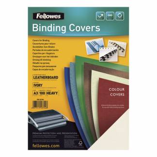 Fellowes Indbindingsomslag Elfenbensfarvet 100 Pakke Elfenbensfarvede omslag - A3-format - Grain Leather-struktur - Produkt fremstillet af FSC" MIX - Kompatibel med alle ringbindsmaskiner af plast eller metal.