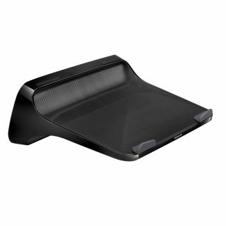 I-Spire Laptop Riser Sort Enkel stander fra Fellowes, som giver et funktionelt løft og støtte til alle slags bærbare computere op til 17 tommer / 6 kg.