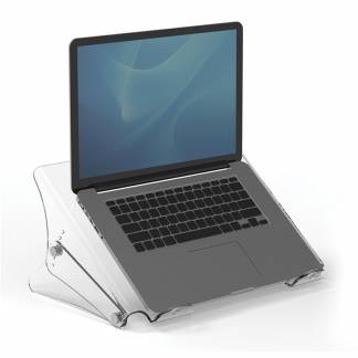 CLARITY Laptopstand Justerbar laptopstand fra Fellowes i transparent akryl.