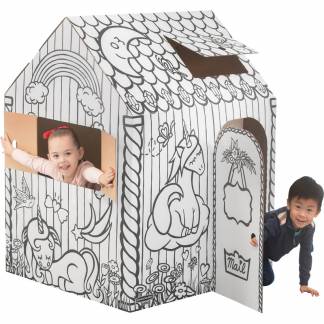 Fellowes Unicorn Playhouse Fellowes legehus enhjørning, fremstillet af bølgepap med afrundede kanter, hurtigt og nemt at samle uden lim. 2-delt design, med fortrykte motiver, fremstillet af pap, genanvendeligt.